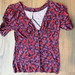 Free People Red and Purple Floral Top